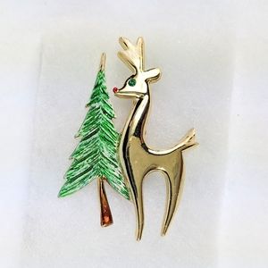 BEATRIX Holiday Christmas Pin Brooch Tree + Deer